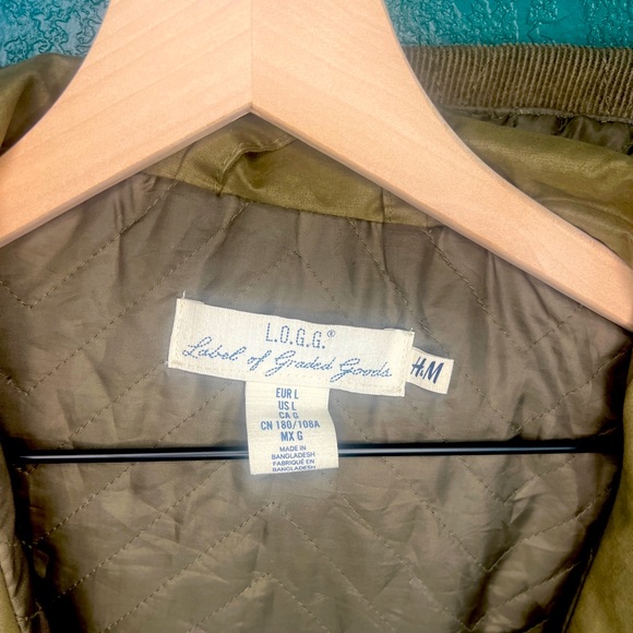 H&M LOGG Men’s Size Large Army Green Jacket Coat Parka Military Hooded Quilted - Picture 2 of 4
